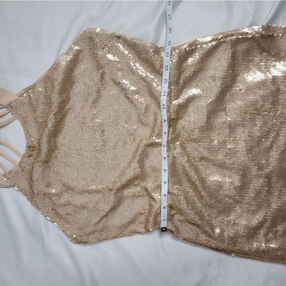LULU'S dress sequin launch halter neck mini gold XL - Picture 6 of 11